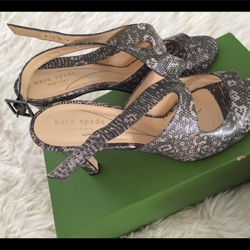 Lizard Print Kate Spade Sandal Heels - Picture 2 of 3